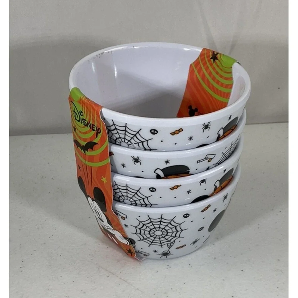Disney Halloween Mickey Spider Webs Set of 4 Tidbit Snack Melamine Bowls